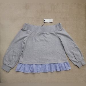 After Market Off Shoulder Peplum Gray/Blue Sweatshirt Size Small